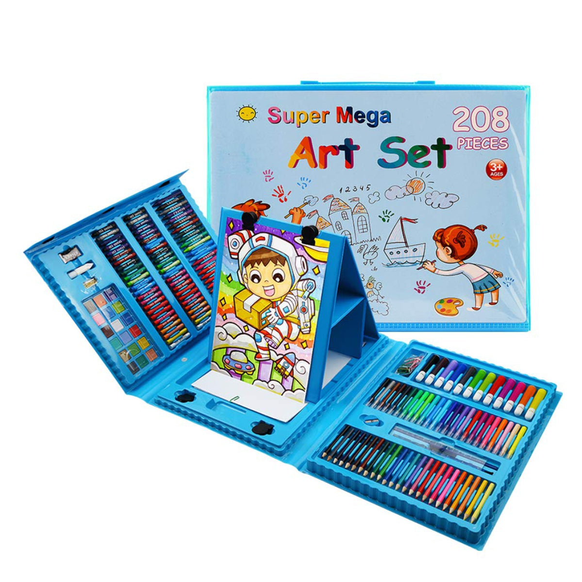 🎨 SET DE ARTE INFANTIL 208 PIEZAS + ROLLO DE DIBUJO
