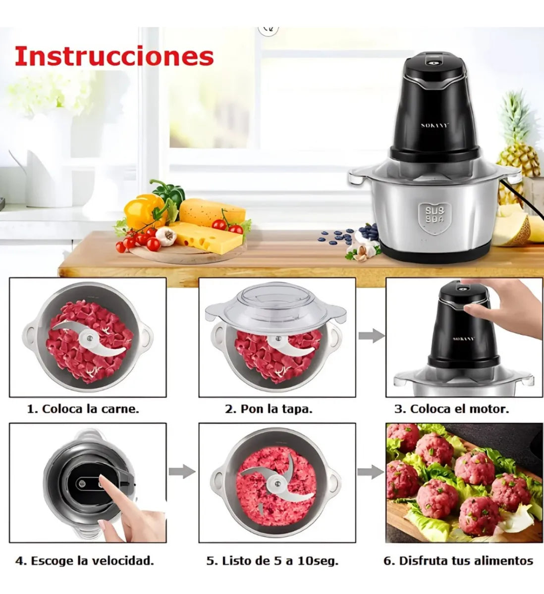 MOLINO PICADOR ELÉCTRICO ACERO INOXIDABLE 🔥2 LITROS🔥 (TAMAÑO GRANDE)